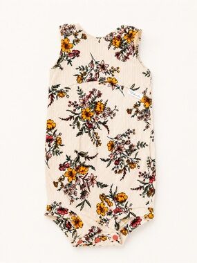 EMSpired Baby / Floral Ribbed Baby Romper - Yellow & Pink Flowers on Cream